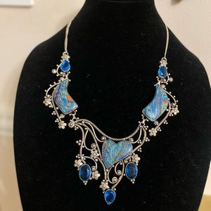 Vintage handmade 925 gemstone & blue topaz statement necklace